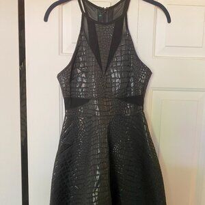 ASTR the Label Black Crocodile Mini Dress, Racerback, Fit and Flare, Womens XS